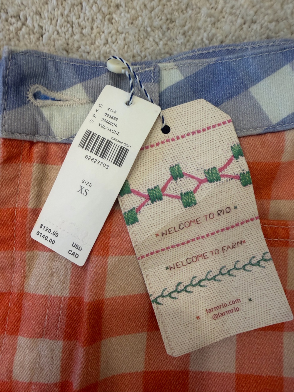 FARM RIO Anthropologie Gingham High Waist Denim Shorts NWT Sz XS - Picture 3 of 9